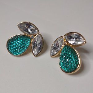 Cute Green And Gold Tone Metal And Plastic Earrings